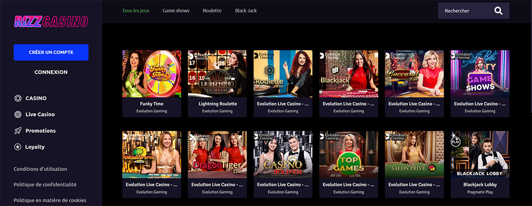 jeux live casino rizz